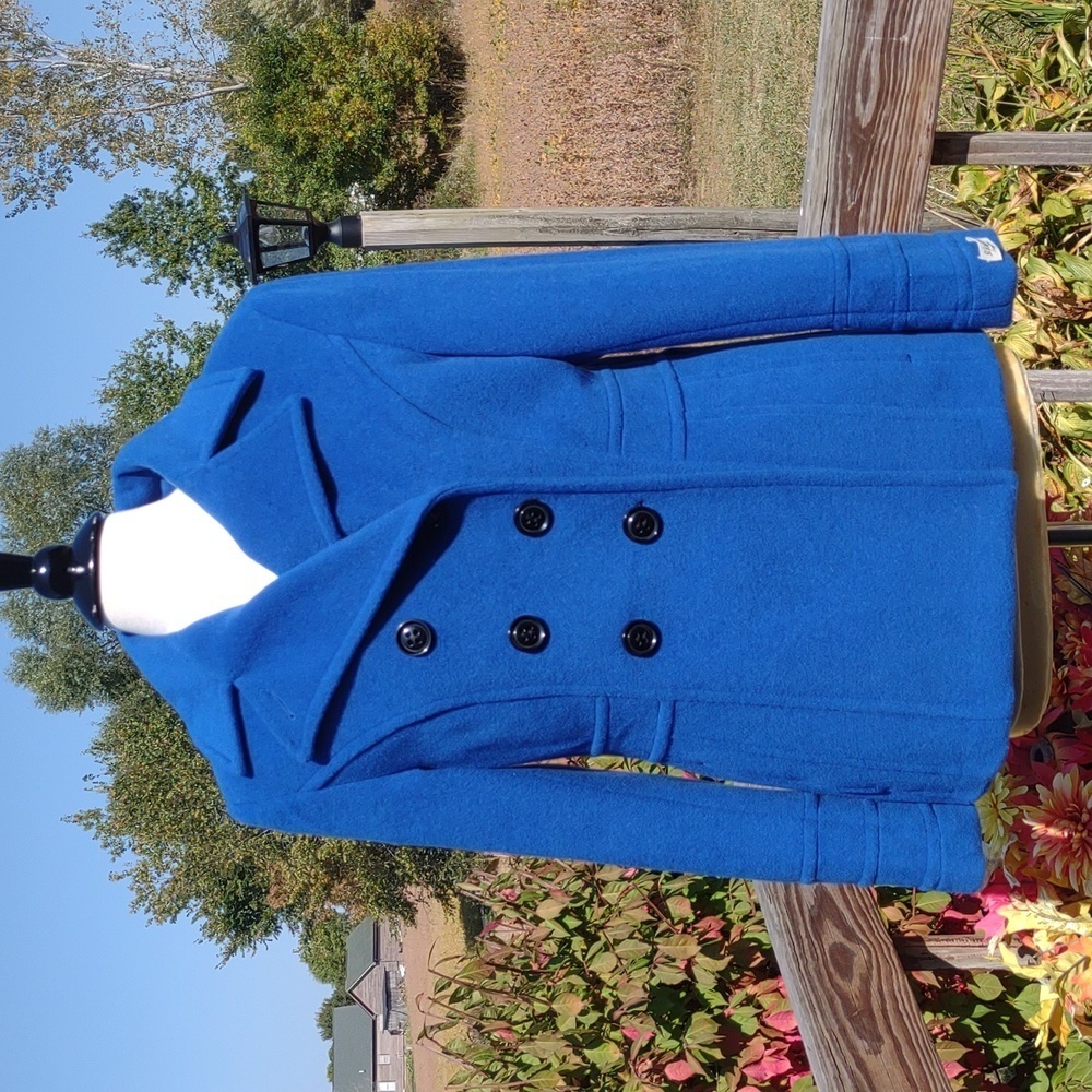 St. John's Bay Royal Blue Double Breasted Peacoat Cashmere Blend Coat